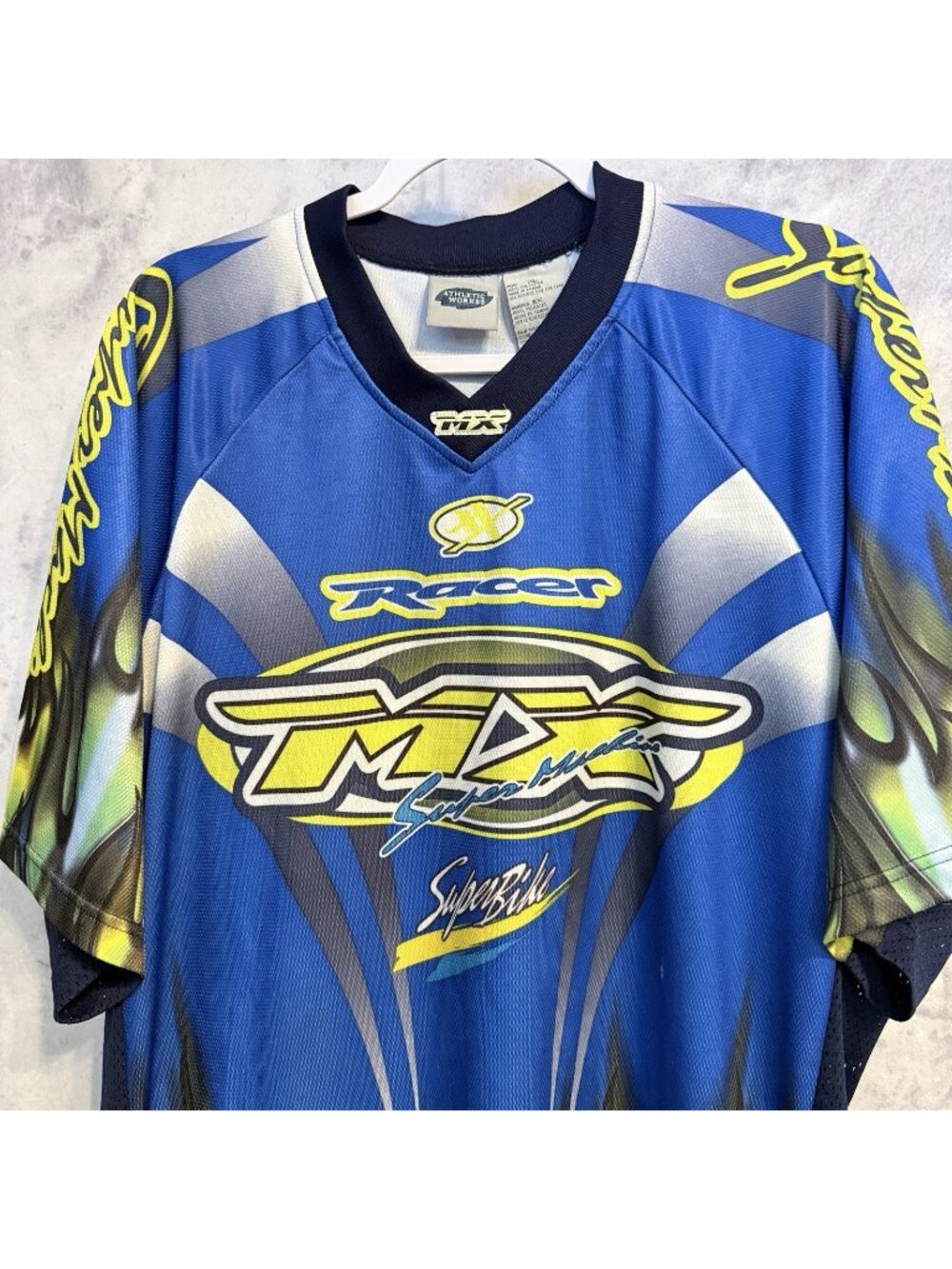 Vintage Athletic Works MX Jersey Mens XL Blue Flames